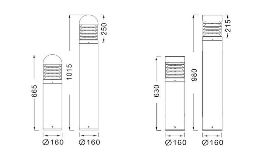 garden lawn lamp bollard light size